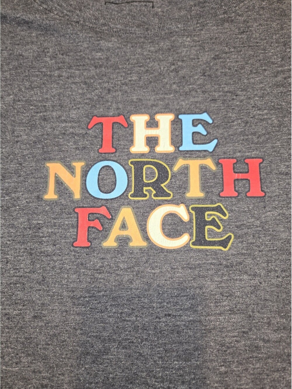 the north face Womens XL T Shirt With Multicolor Spellout Gray Long Sleeve